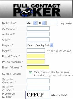 Where to enter the FullContact Poker promotion codes